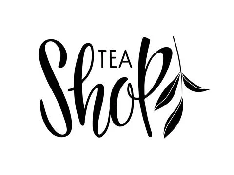 Vector logo tea shop with leaves. Vector Hand written Calligraphy Lettering Stock Illustration