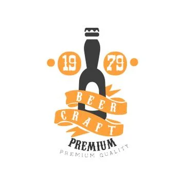 Vector logo template with bottle of craft beer. Brewed product. Original emblem Stock Illustration