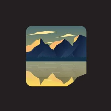 Vector logo template, illustration of a landscape in the morning, trees and.. Stock Illustration