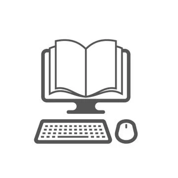 Vector logo template. Reading books on the Internet, E-reading, Internet library Illustrazione stock