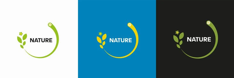 Vector logo with text in the center of the circle, leaves, flowers, emblem fo Stock Illustration