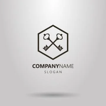  vector logo of two crossed keys in a hexagon frame Stock Illustration