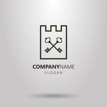  vector logo of two crossed keys in the castle frame Stock Illustration