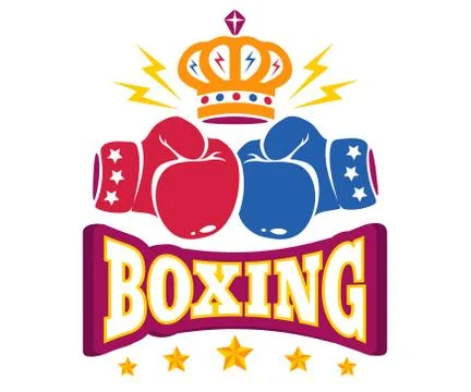 Vector logo with two gloves and crown for boxing Stock Illustration