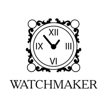 Vector logo for watchmaker and watch repair Stock Illustration
