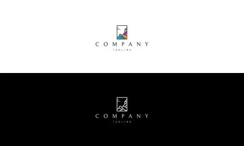 Vector logo on which the abstract image of the mountains in the rectangle. Stock Illustration