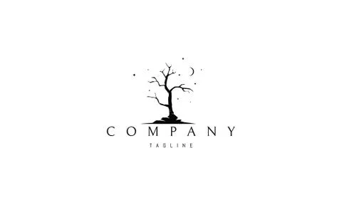 Vector logo on which an abstract image of a gloomy tree at night. Stock Illustration