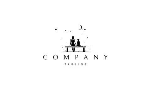 Vector logo on which an abstract image of a girl sitting on a bench with her dog イラスト素材