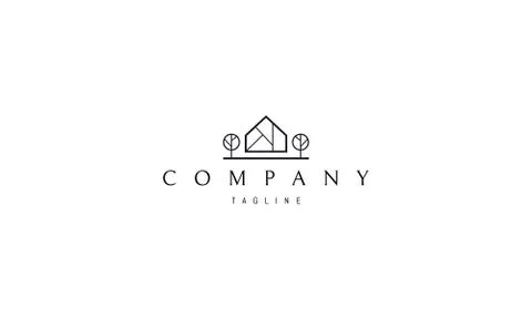 Vector logo on which an abstract image of a house with trees on the sides. Stock Illustration