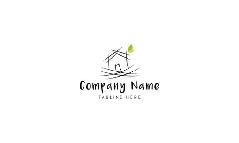 Vector logo on which an abstract image of a house made of tree twigs. Illustrazione stock