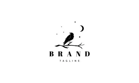 Vector logo on which an abstract image of a raven sitting on a branch under the Stock Illustration