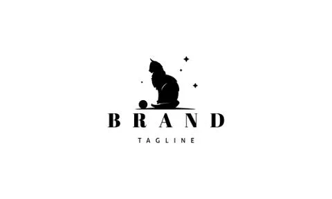 Vector logo on which an abstract image of a cat with a ball. Stock Illustration