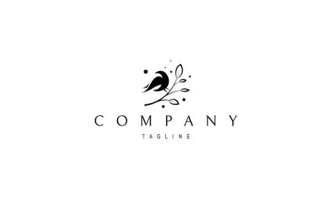 Vector logo on which an abstract image of a bird sitting on a branch. Stock Illustration