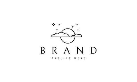 Vector logo on which an abstract image of a round moon peeking out of the clouds Stock Illustration
