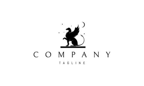 Vector logo on which an abstract image of a griffin sitting on a plate under the Stock Illustration