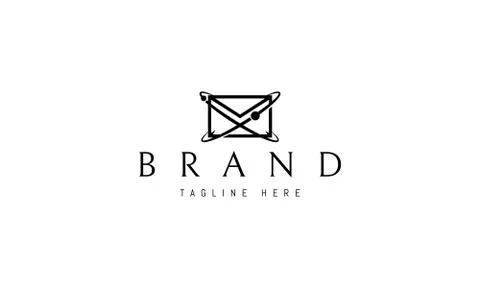 Vector logo on which an abstract image of an envelope with orbits and planets. Stock Illustration