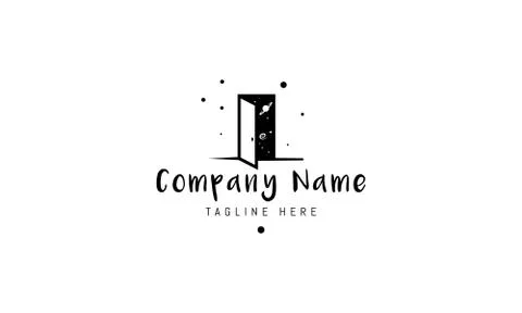 Vector logo on which an abstract image of an open door behind which the universe Stock Illustration