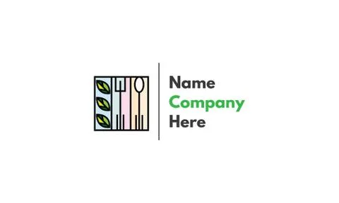 Vector logo on which an abstract image of a fork, spoon and leaf in a square Illustrazione stock
