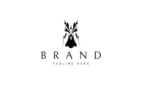 Vector logo on which an abstract image of an angel warrior with two swords. Stock Illustration