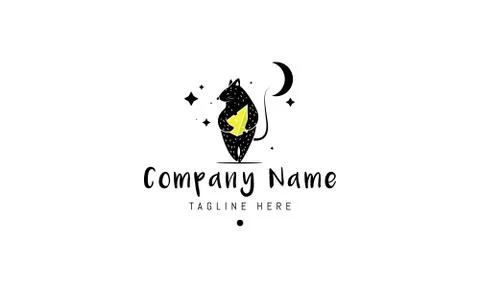 Vector logo on which an abstract image of a funny rat, stole a piece of cheese Stock Illustration