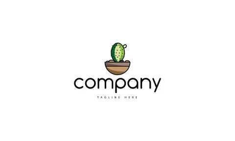 Vector logo on which an abstract image of a bright cactus in a pot. Stock Illustration