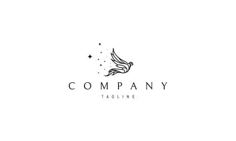 Vector logo on which an abstract image of a magical flying bird, leaving behind Stock Illustration