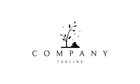 Vector logo on which an abstract image of a tree and piles of stones. Stock Illustration