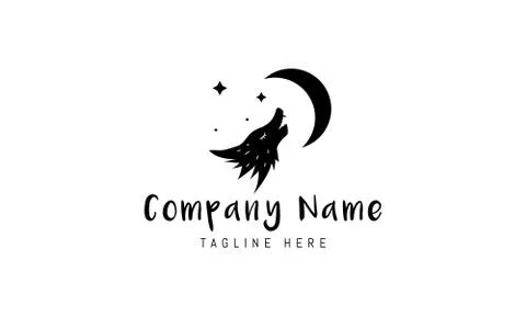 Vector logo on which an abstract image of a wolf howling at the moon. Stock Illustration