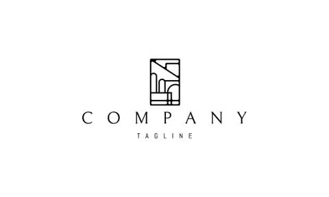 Vector logo on which an abstract image of historical architecture in a rectangle Stock Illustration