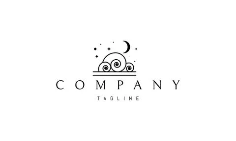 Vector logo on which an abstract image of clouds in a linear style and the moon Stock Illustration