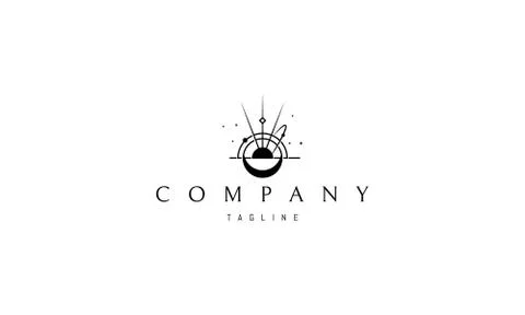 Vector logo in which an abstract image of a rising sun with rays on a background Stock Illustration