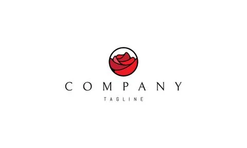 Vector logo on which an abstract image of a beautiful red rose bud in a circle. Stock Illustration