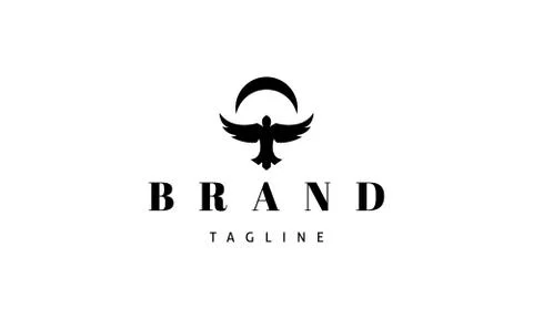 Vector logo on which an abstract image of a bird with spread wings and the moon Stock Illustration