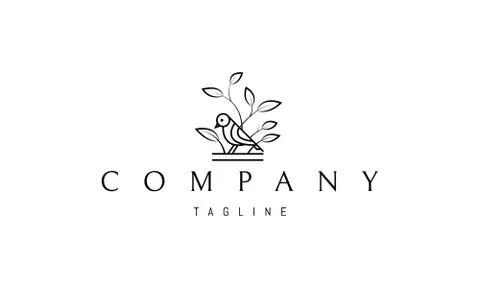 Vector logo on which an abstract image of a bird sitting in the bushes. Stock Illustration
