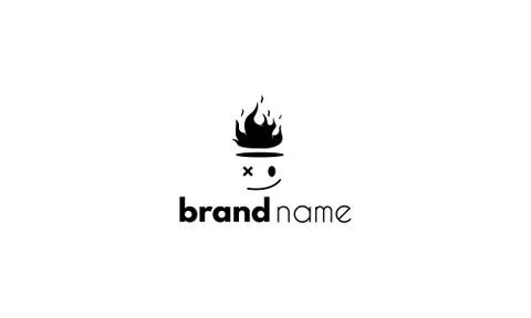 Vector logo on which an abstract image of a funny character with fire instead of Stock Illustration