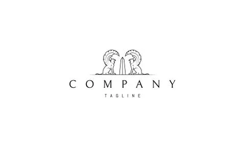 Vector logo on which an abstract image of two griffins and an abelisk between Stock Illustration