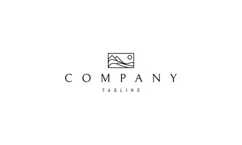 Vector logo on which an abstract image of a mountain landscape with a river in a Stock Illustration