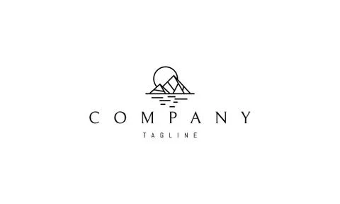 Vector logo on which an abstract image of mountains on a sunset background. Stock Illustration