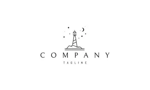 Vector logo on which an abstract image of a lighthouse on a rock against a Stock Illustration
