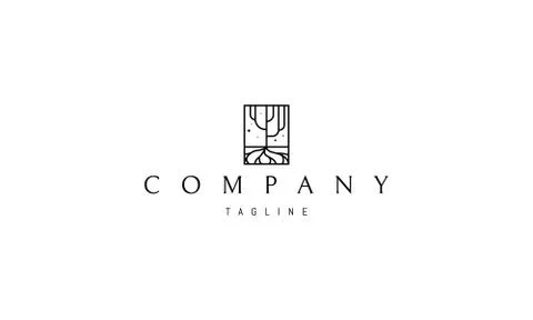 Vector logo on which an abstract image of a tree with a root in a rectangle. Stock Illustration