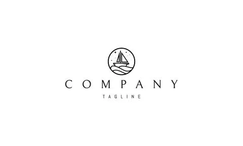 Vector logo on which an abstract image of a ship sailing on waves in a circle. Stock Illustration