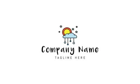 Vector logo on which an abstract image of clouds and rain in a childish style. Stock Illustration