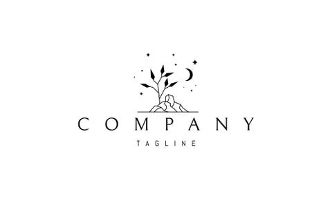 Vector logo on which an abstract image of a tree and rocks against the Stock Illustration