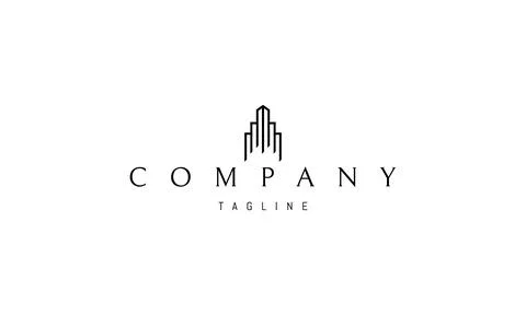 Vector logo on which an abstract image of a tall skyscraper in a linear style. Stock Illustration