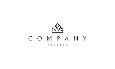 Vector logo on which an abstract image of a house with a tree inside. Stock Illustration