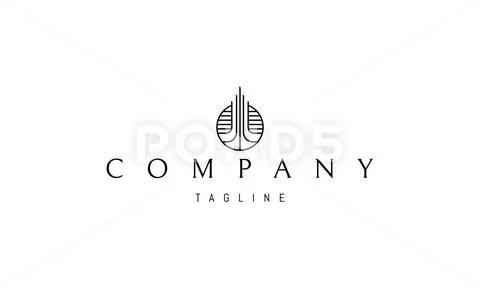 Vector logo on which an abstract image of a tall modern building in the ...