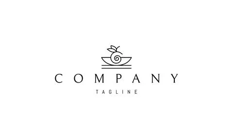 Vector logo on which an abstract image of an apple in a plate in a linear style. Stock Illustration