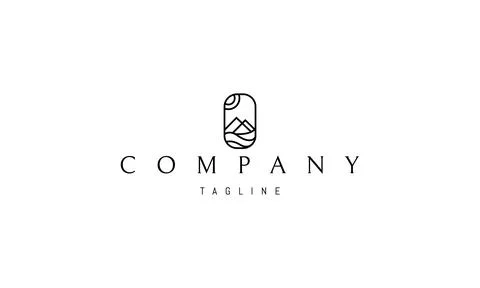 Vector logo on which an abstract image of a landscape of mountains with a river. Stock Illustration