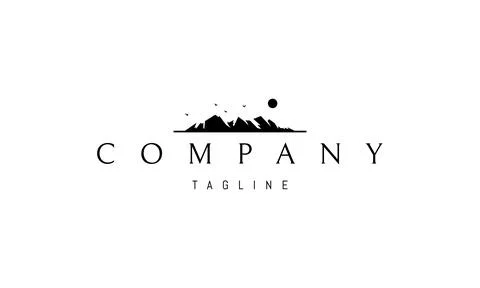 Vector logo on which an abstract image of a mountain range with the setting sun 스톡 일러스트