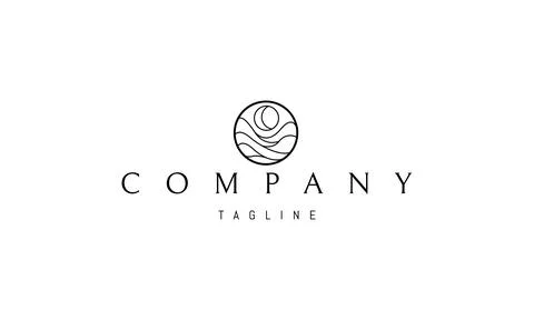 Vector logo on which the abstract image of the moon on the background of sea Stock Illustration